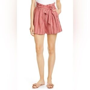 REBECCA TAYLOR Metallic Stripe Paperbag Waist Shorts - Dusty Rose